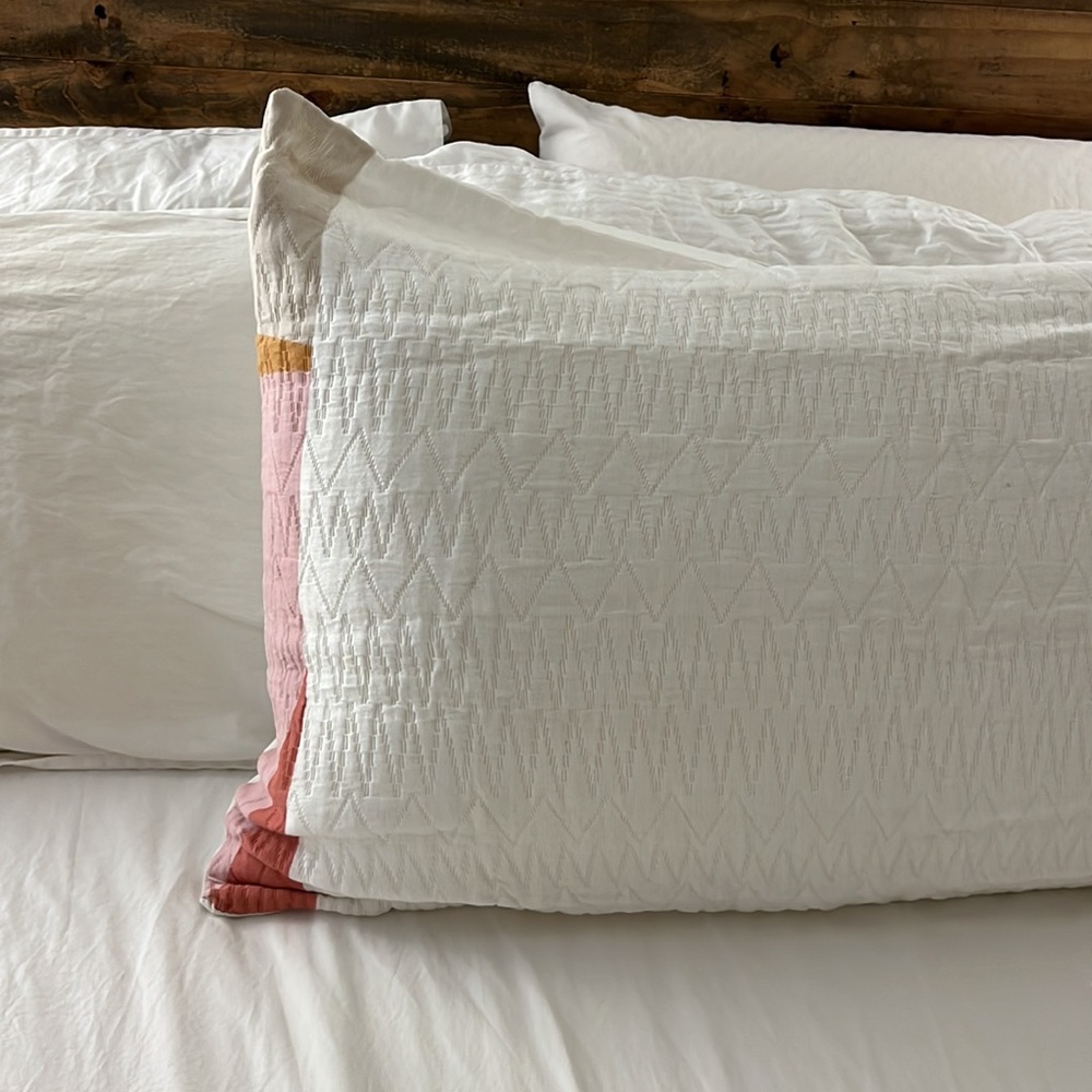 West Elm King Pillow Sham (1) White with Prism Stripe 36x20 inches
